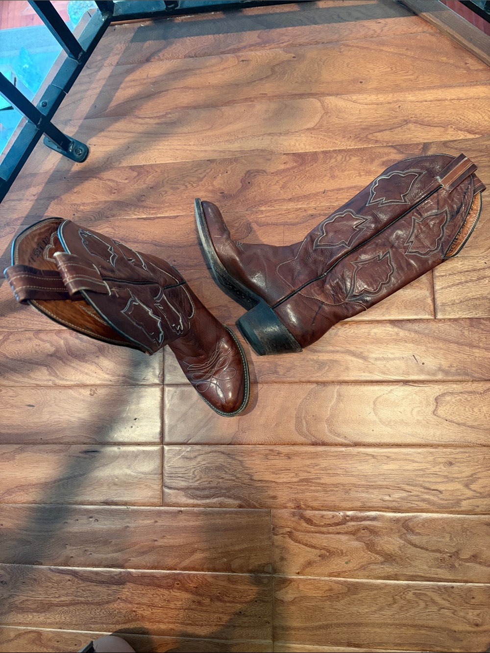 Vintage Sanders 16" Tall Brown Leather Handcrafted Cowboy Boots Size 7